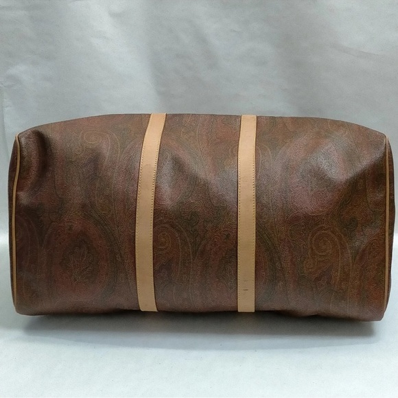 Etro Travel Bag  Brown PVC with strap and lock and key and luggage tag EUC - Picture 7 of 9